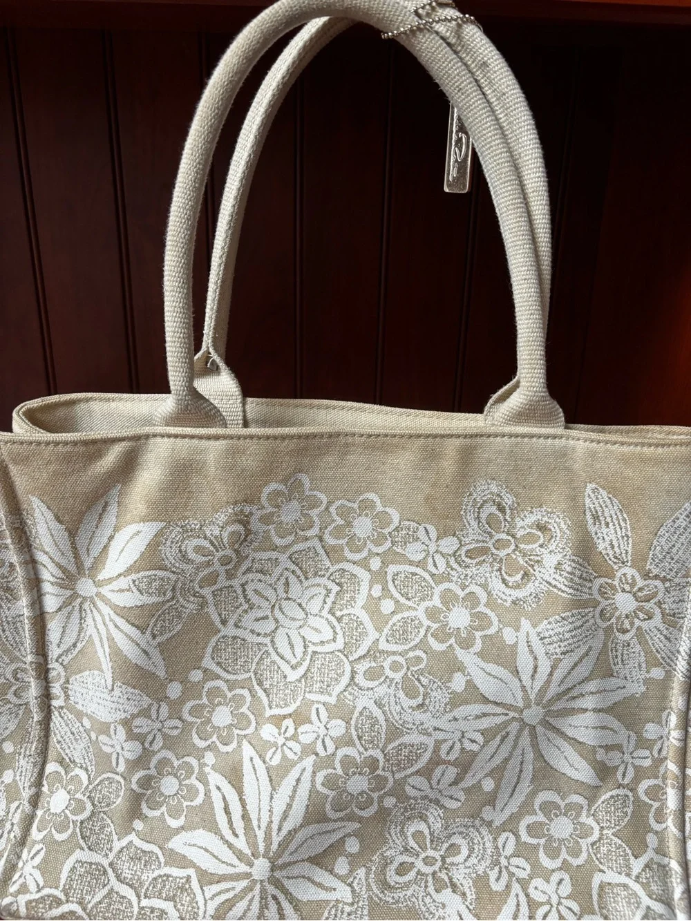 Oscar De La Renta Beige With White Flowers tote